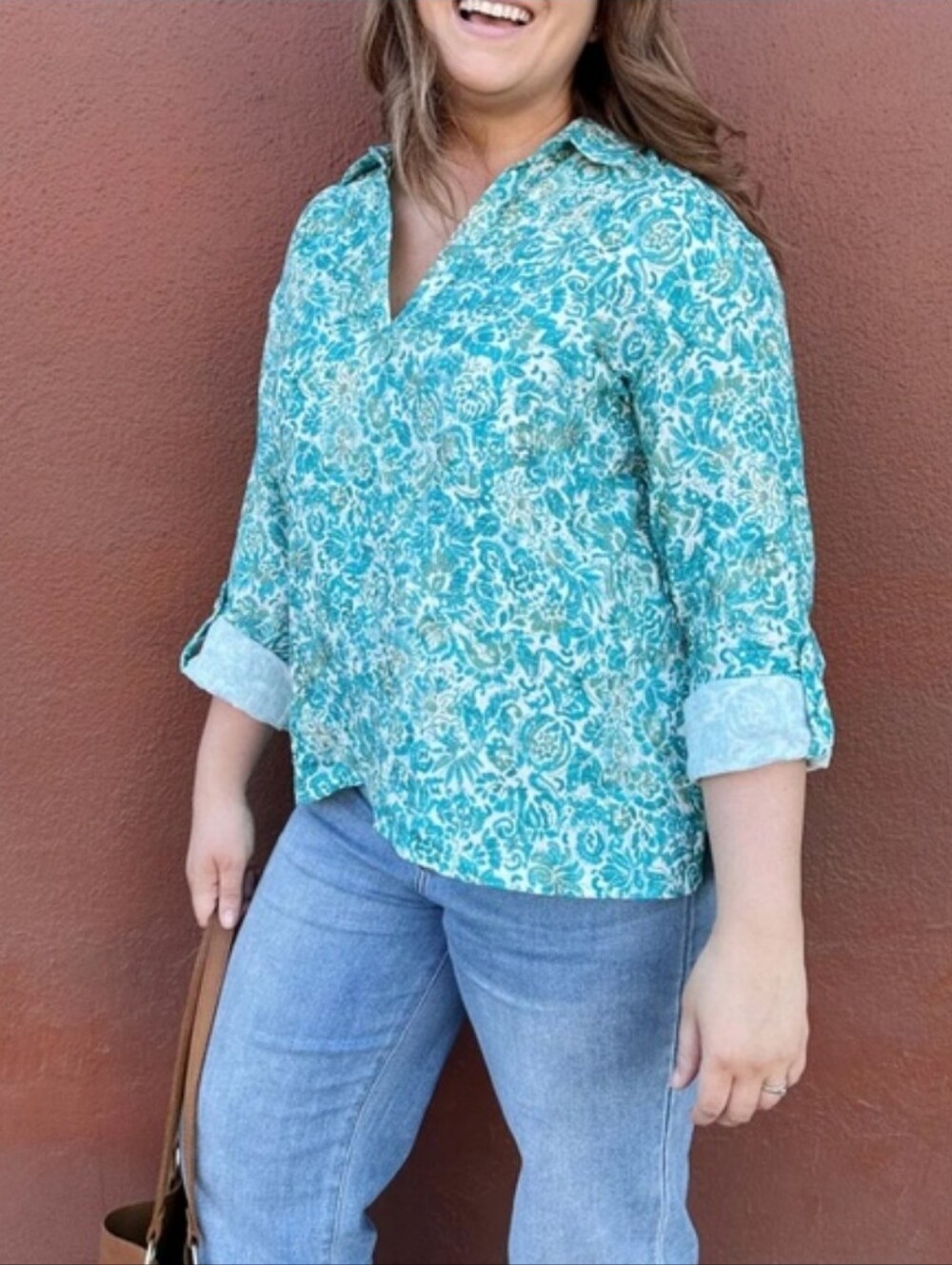 RipSkirt Hawaii Al Mare Popover Top Size XXL Blue Floral Coastal Gauze Beach